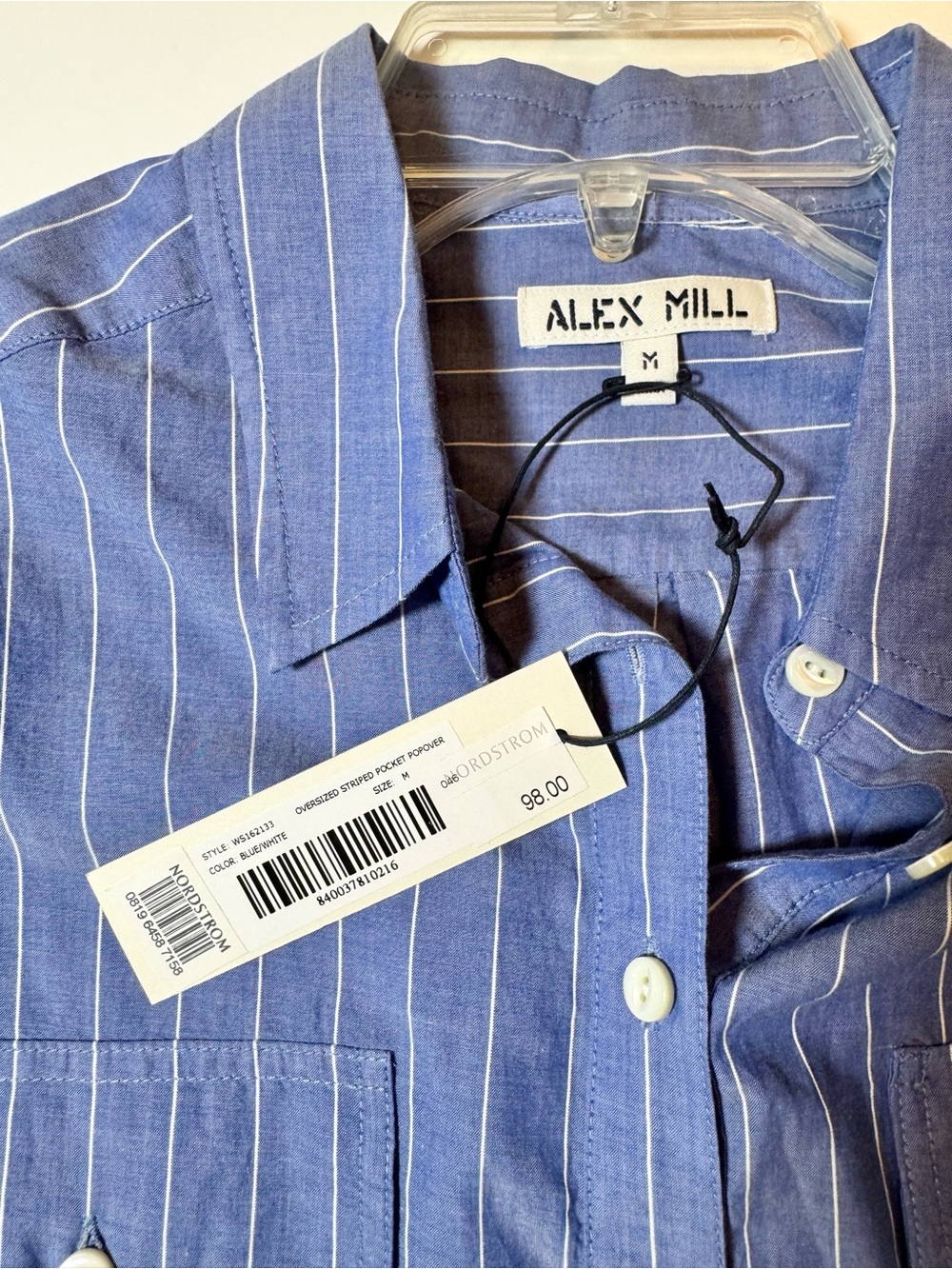 NWT Alex Mill Blue and White Striped Casual Popover Shirt Size Medium Loose Fit - Picture 8 of 13